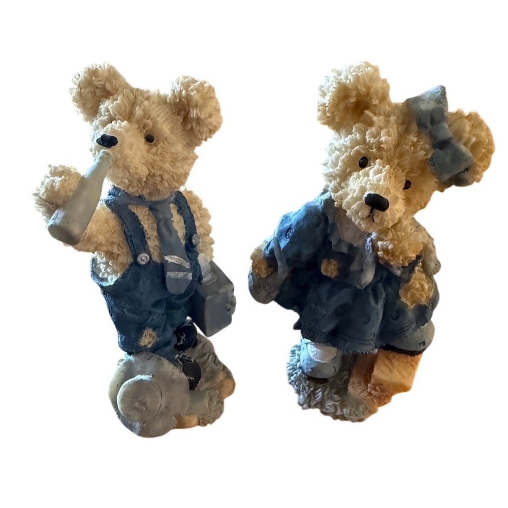 Boyds Bears & Friends‎ Figurine Set of 2 Blue Denim Teddy Bears Country